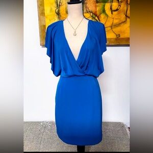 NWT $98 Jessica Simpson Deep V Flutter Sleeve Wrap Front Dress Blue Sz 10